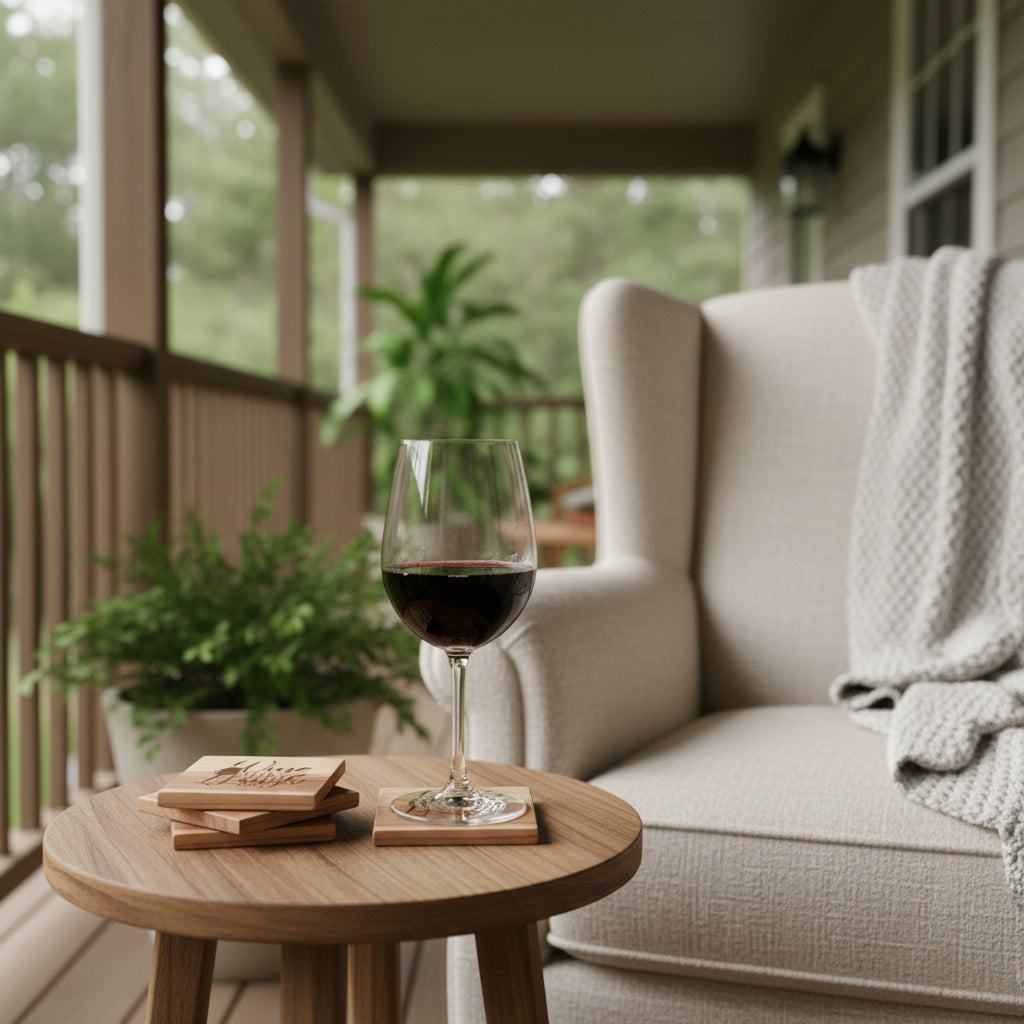 Wine & Laughs Cedar Drink Coaster
