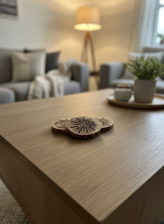 Rustic Sun & Moon Coasters