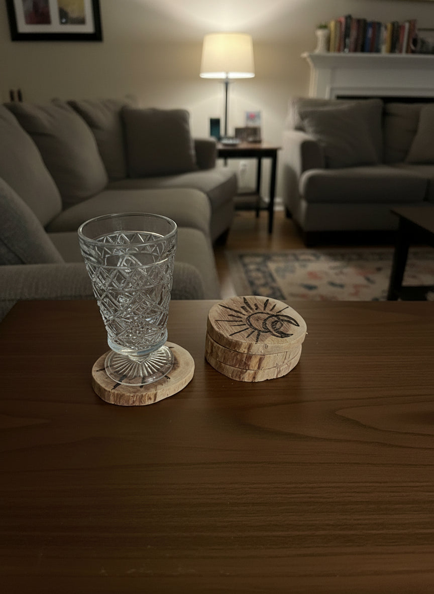 Rustic Sun & Moon Coasters