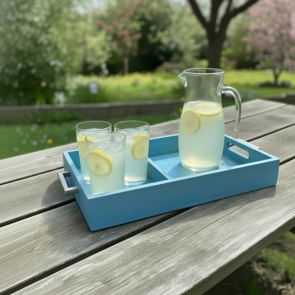 Blue Wood Dual‑Section Tray