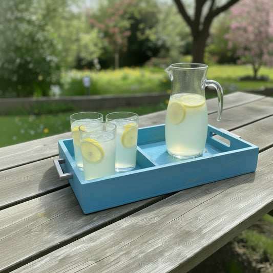 Blue Wood Dual‑Section Tray