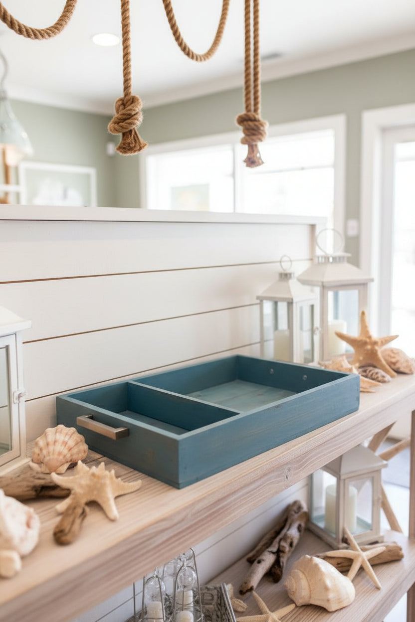 Blue Wood Dual‑Section Tray